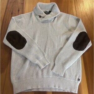 Chaps Men’s Sweater. Large. Pullover. Cotton. Turtleneck. Elbow Patches. Lt Gray